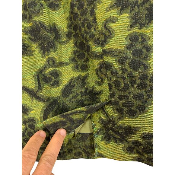 VTG 80s Joinus Korea Green/Black Grapevine Print Mini Pencil Skirt XS RZ10406 - Picture 7 of 9